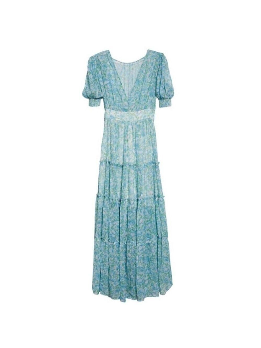 BYTIMO Blue Floral Tiered Chiffon Maxi DRESS -  NWT Size Medium - Picture 4 of 12